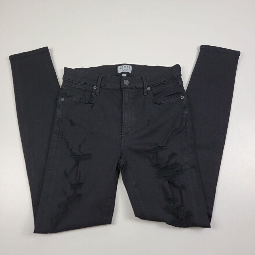 Agolde Sophie‎ High Rise Skinny Crop Jeans Size 31 Black Worn Twice Distressed